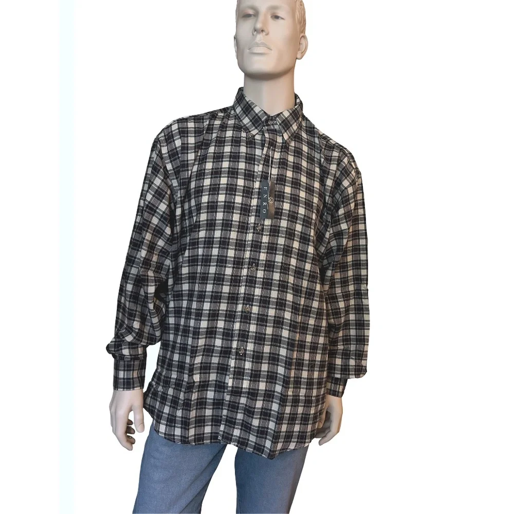 ENRO Classic Plaid Shirt Work English Twill Tartan Plaid Button Down Collar - Picture 3 of 13
